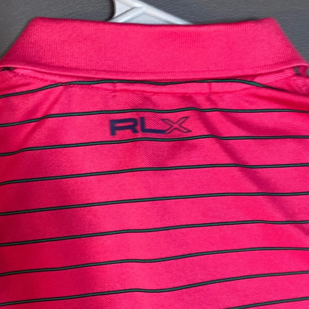 RLX Ralph Lauren Pink polo with small green stripes men’s large